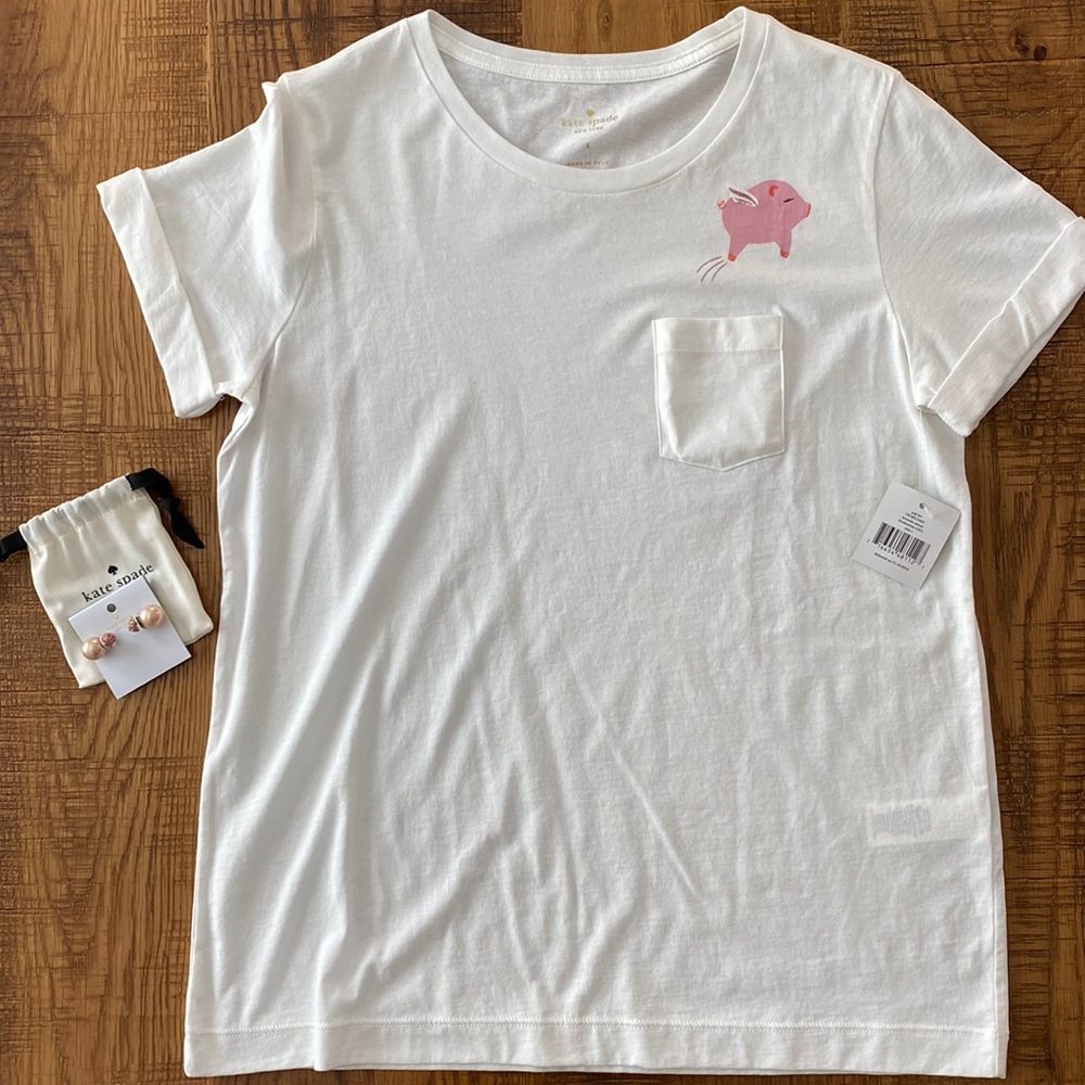 kate spade White Tee with Pink Accent